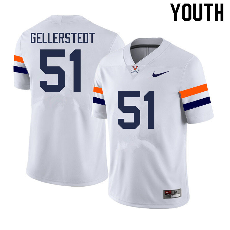 Youth #51 Alex Gellerstedt Virginia Cavaliers College Football Jerseys Sale-White - Click Image to Close